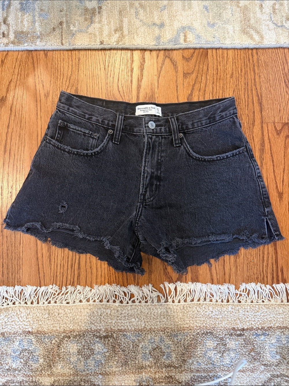 Abercrombie & Fitch Black Distressed Frayed Hem Denim Shorts